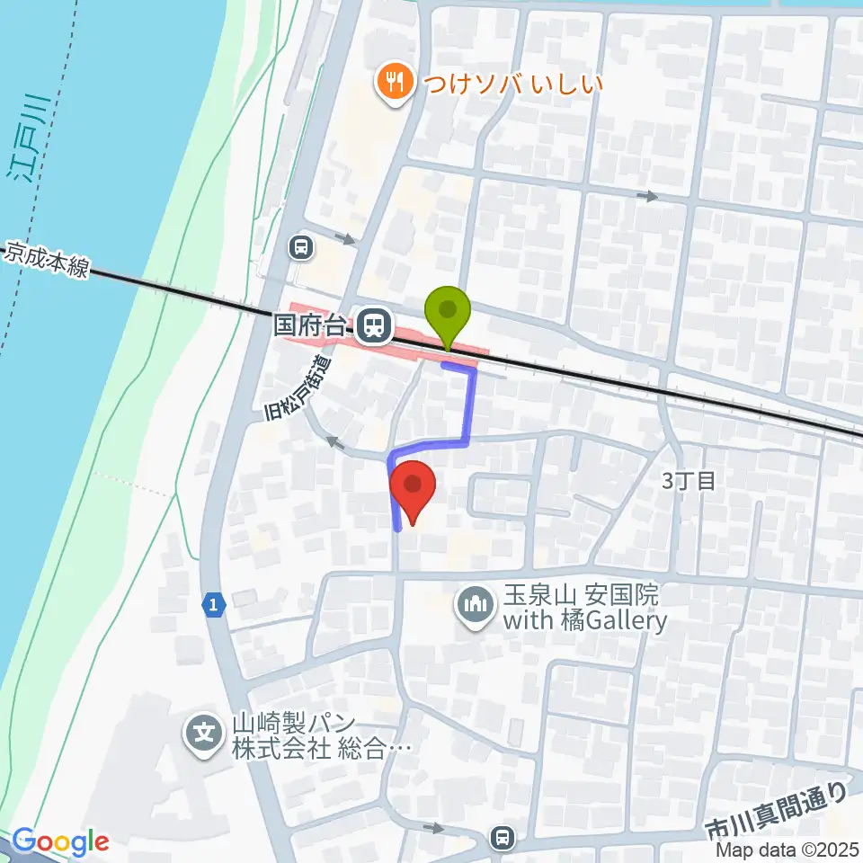STUDIO Beの最寄駅国府台駅からの徒歩ルート（約2分）地図