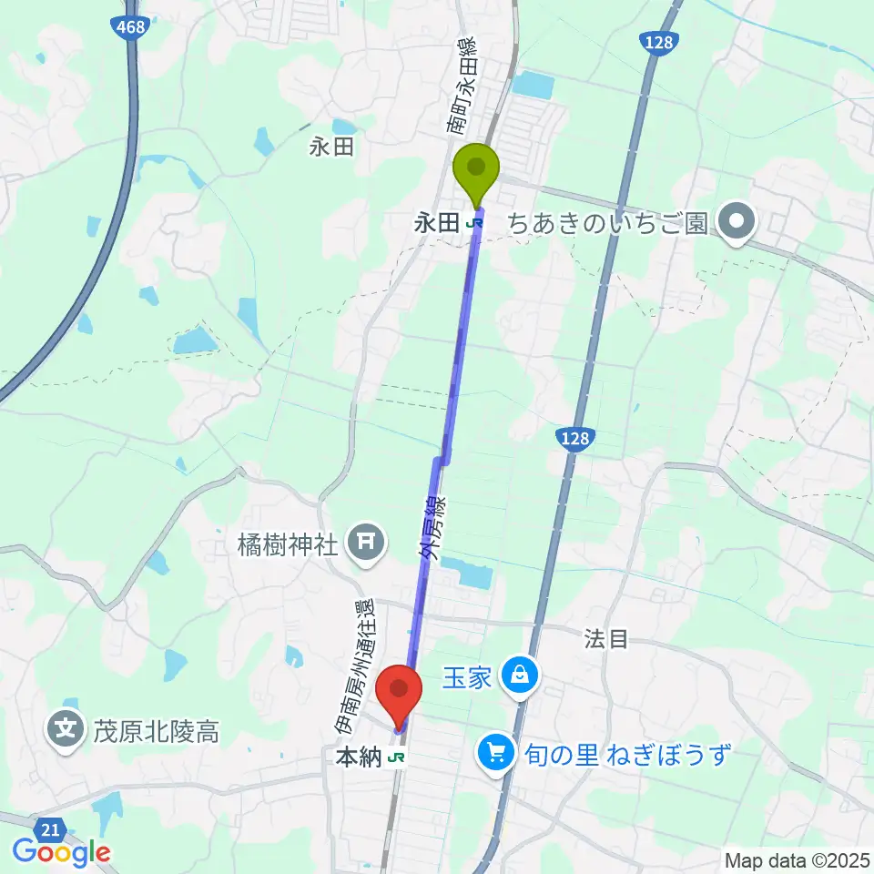 永田駅からStudio Cloveへのルートマップ地図
