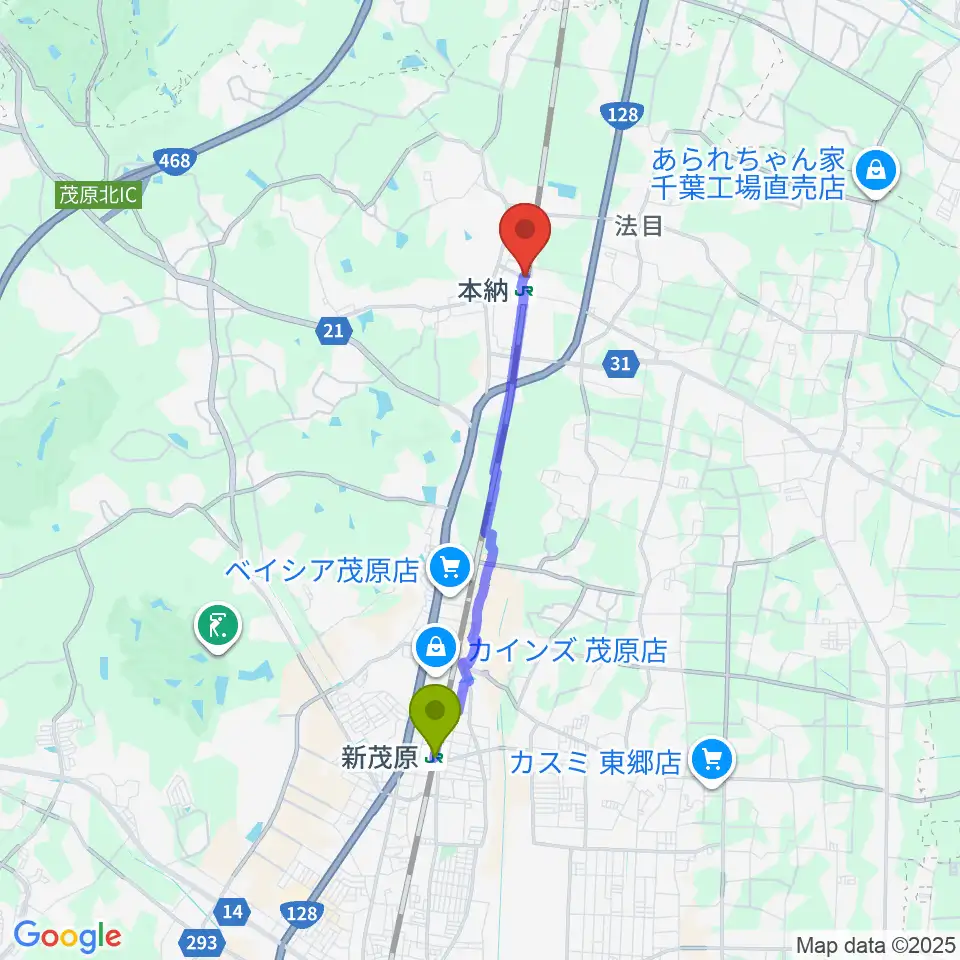 新茂原駅からStudio Cloveへのルートマップ地図