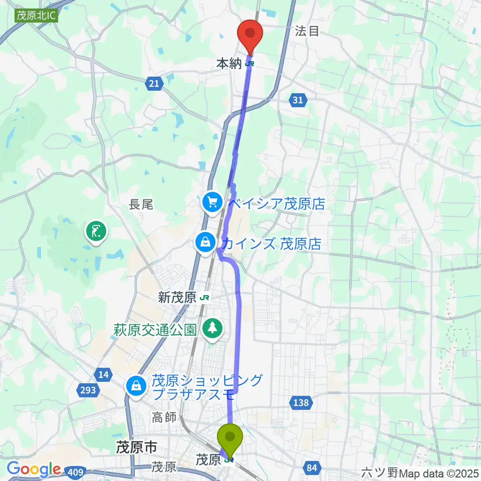 茂原駅からStudio Cloveへのルートマップ地図