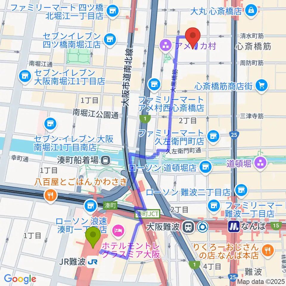 ｊｒ難波駅から心斎橋bigcatへのルートマップ Mdata