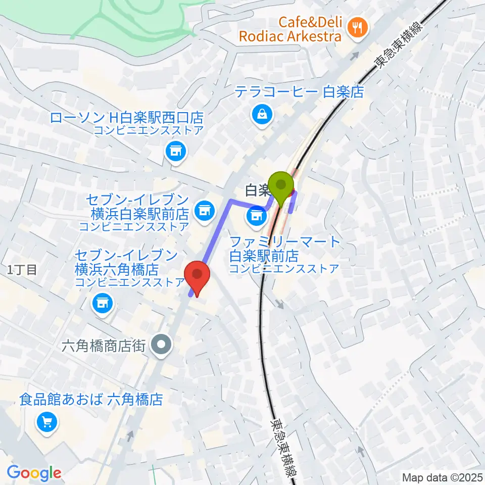 白楽ナップの最寄駅白楽駅からの徒歩ルート（約2分）地図