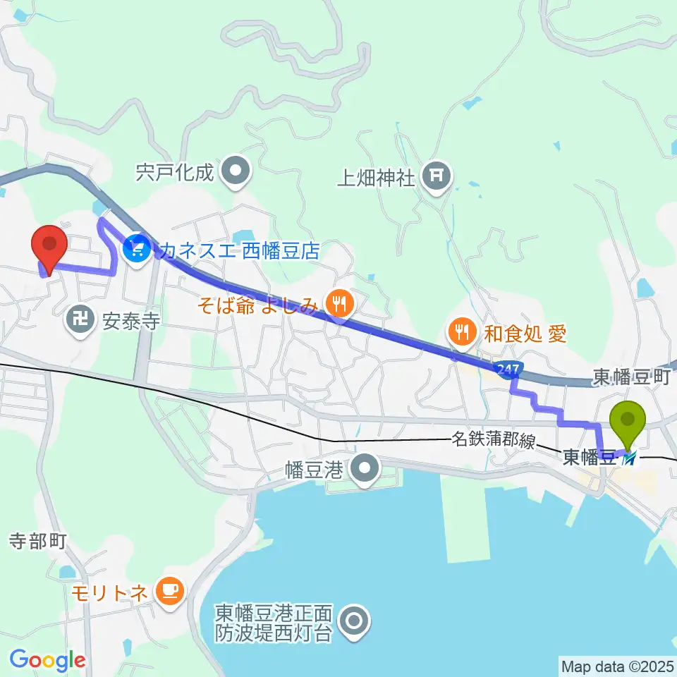 東幡豆駅からヴァイアルへのルートマップ地図