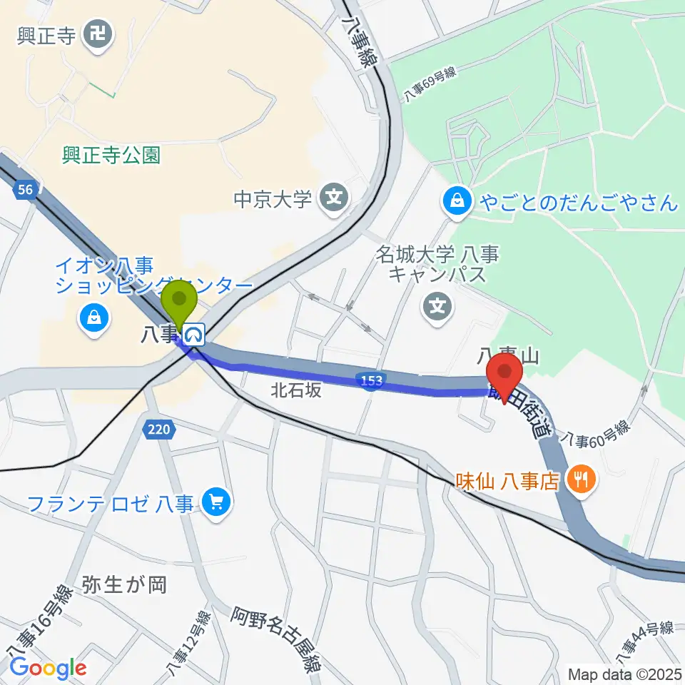 R'STUDIO YAGOTOの最寄駅八事駅からの徒歩ルート（約8分）地図