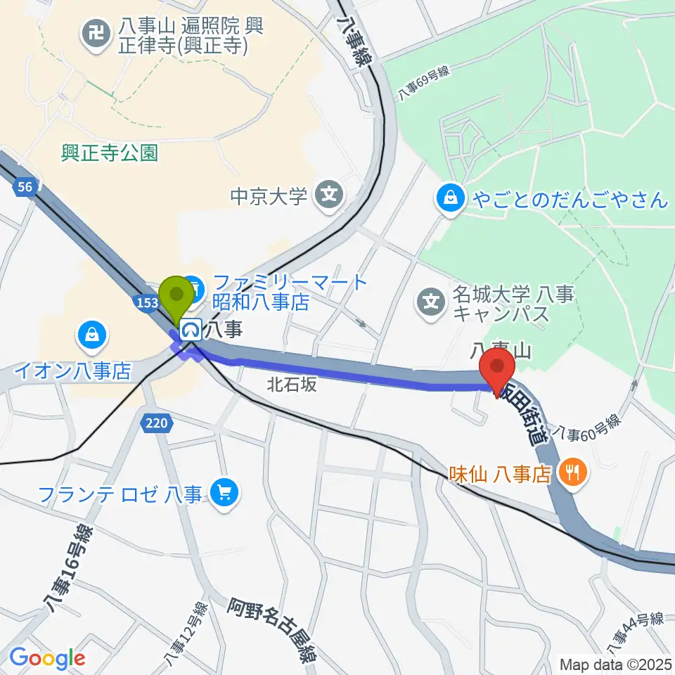 R'STUDIO YAGOTOの最寄駅八事駅からの徒歩ルート（約8分）地図