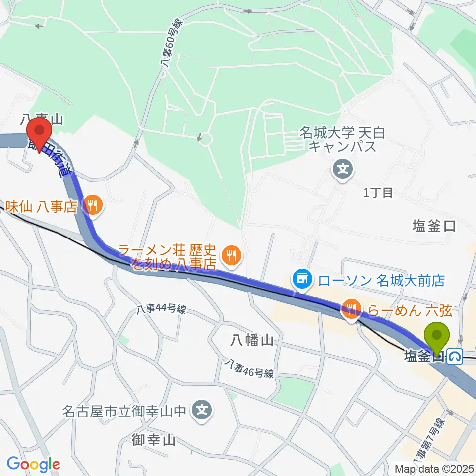 塩釜口駅からR'STUDIO YAGOTOへのルートマップ地図