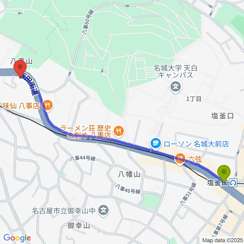 塩釜口駅からR'STUDIO YAGOTOへのルートマップ地図