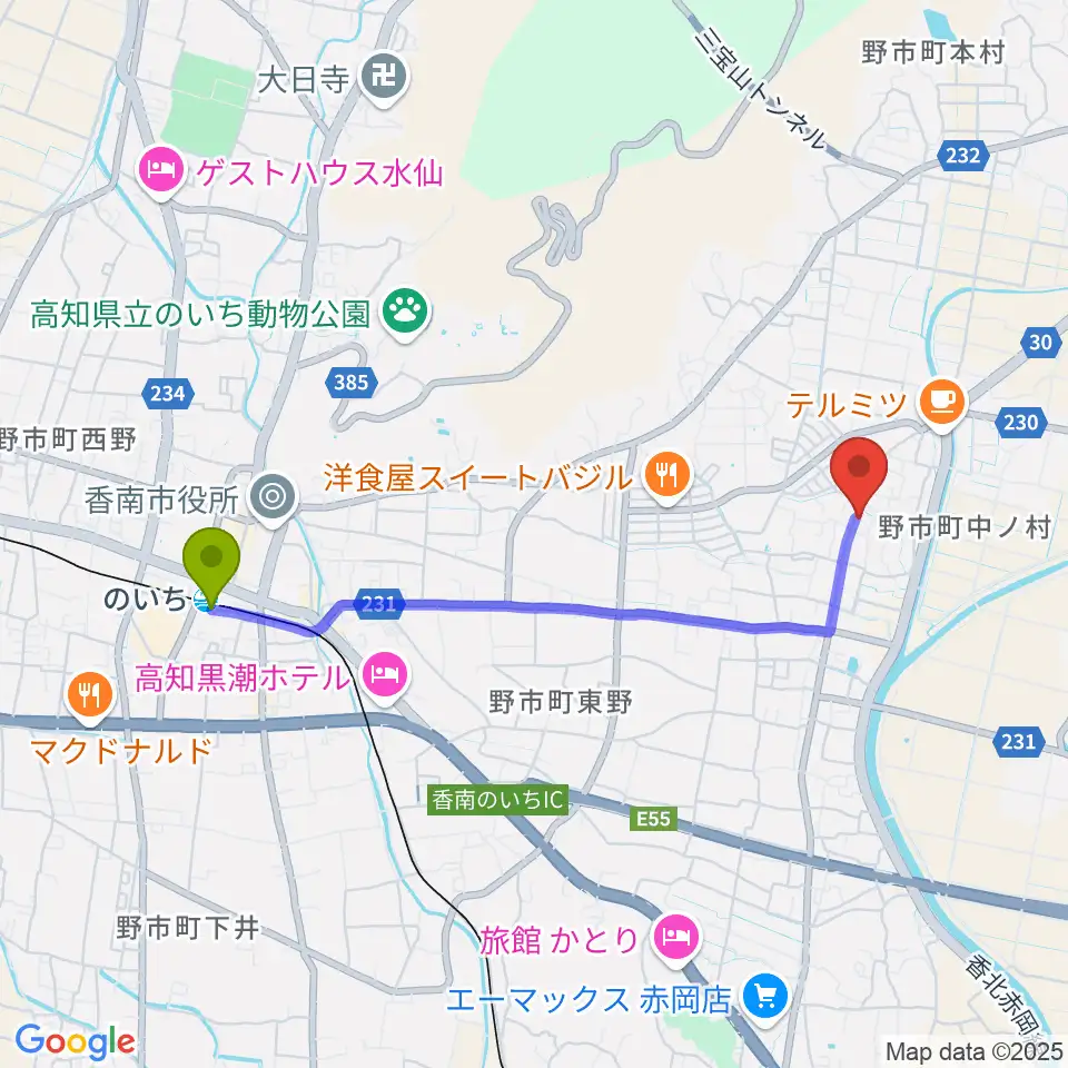 有限会社ネス（NESS）スタジオの最寄駅のいち駅からの徒歩ルート（約39分）地図