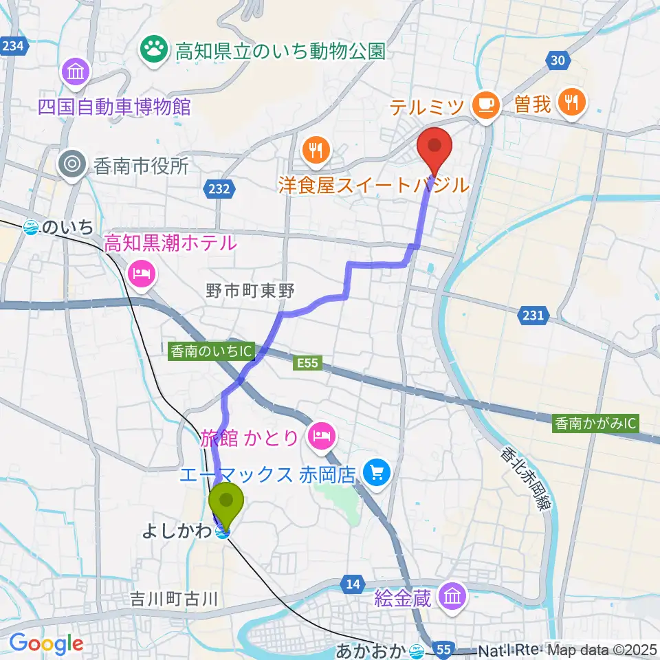 よしかわ駅から有限会社ネス（NESS）スタジオへのルートマップ地図