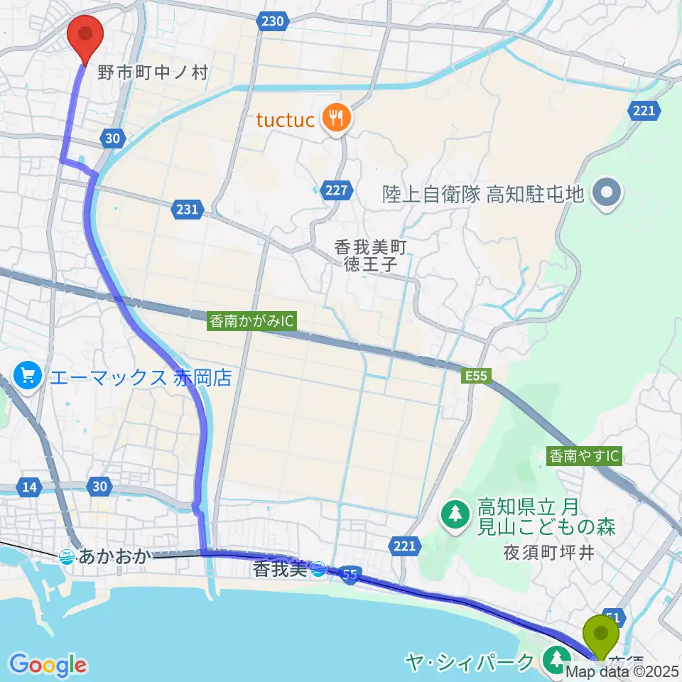夜須駅から有限会社ネス・スタジオへのルートマップ地図