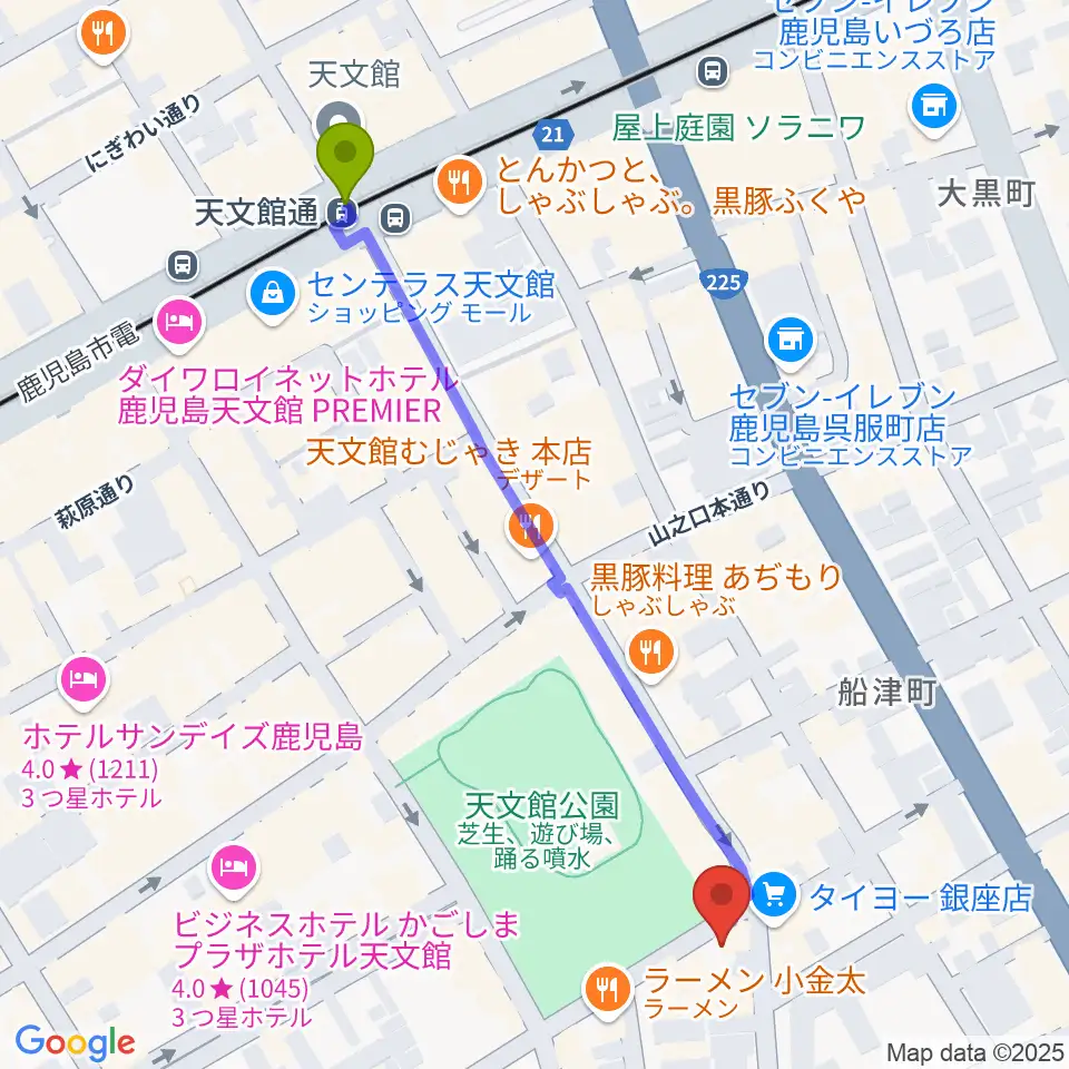 鹿児島スピードキングの最寄駅天文館通駅からの徒歩ルート（約6分）地図