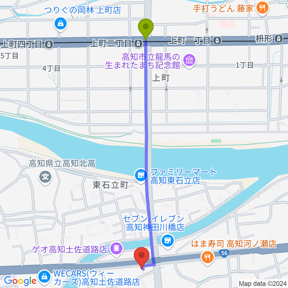 TOP BAND（トップバンド）の最寄駅上町二丁目駅からの徒歩ルート（約13分）地図