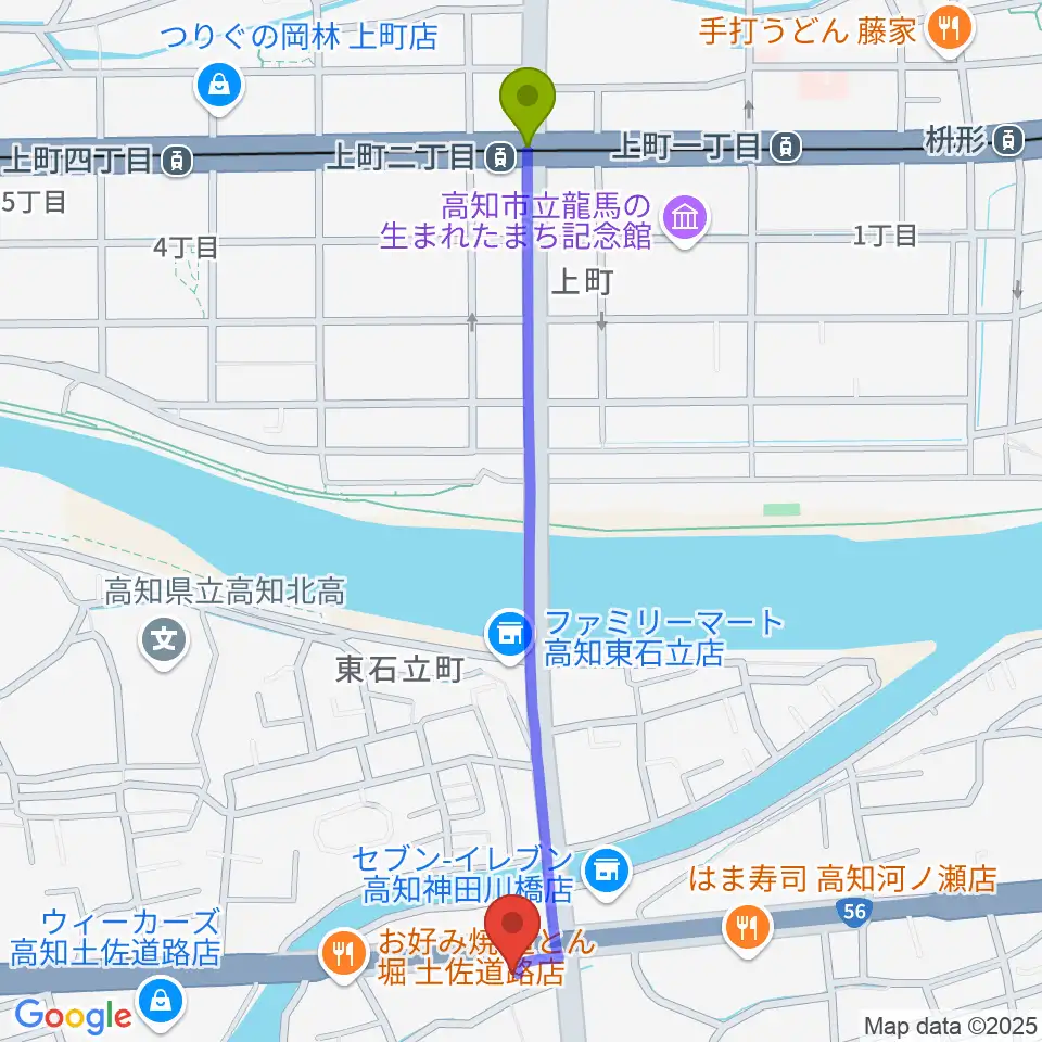 TOP BAND（トップバンド）の最寄駅上町二丁目駅からの徒歩ルート（約13分）地図