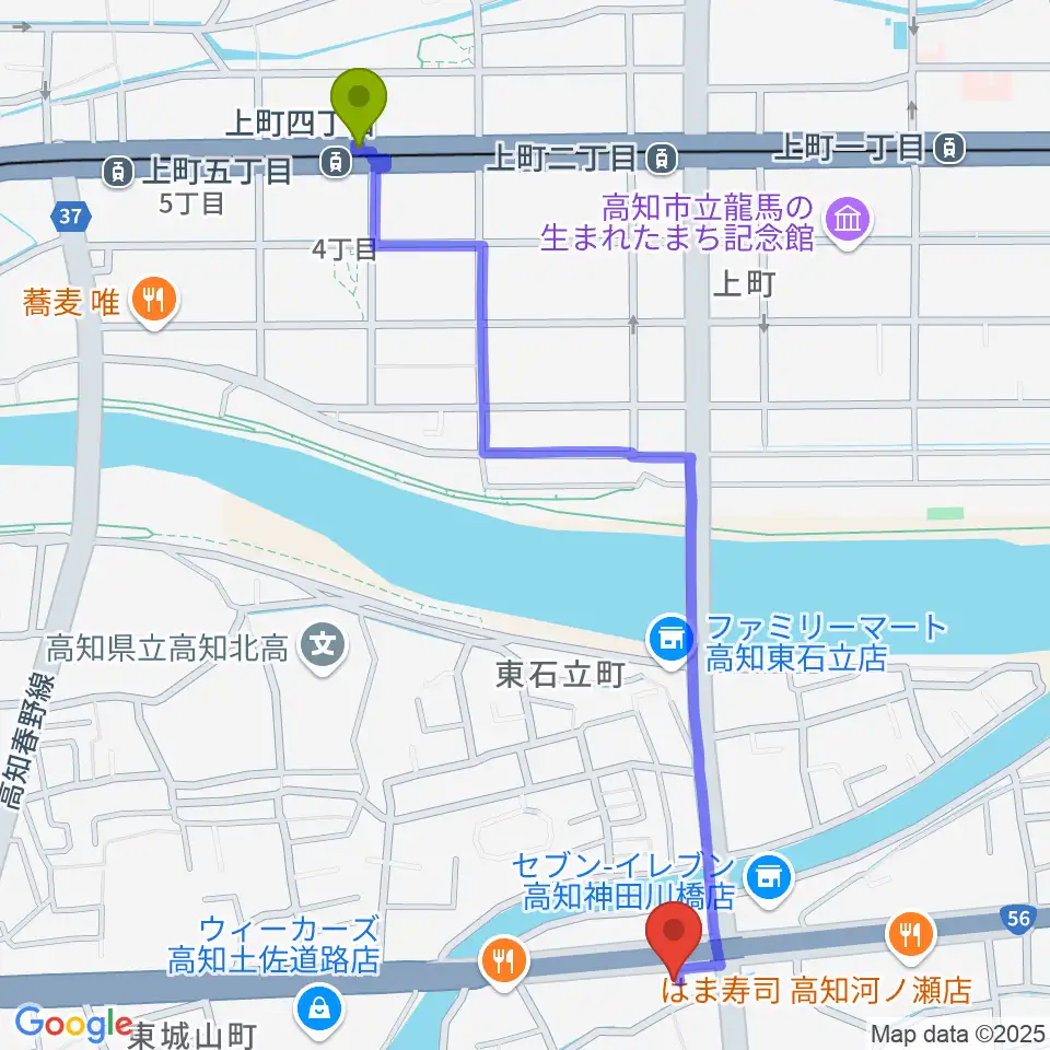 上町四丁目駅からTOP BAND（トップバンド）へのルートマップ地図