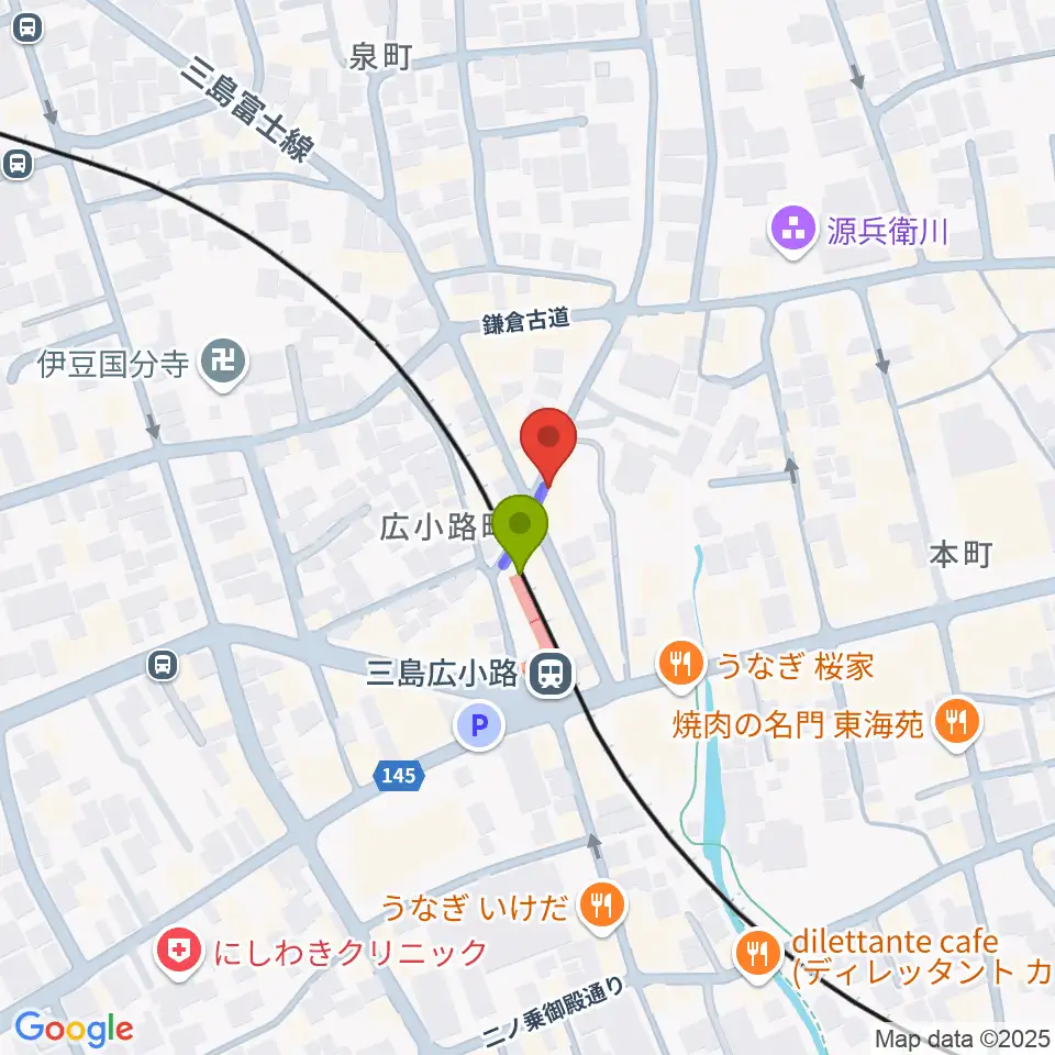 STUDIO O&K 三島店の最寄駅三島広小路駅からの徒歩ルート（約1分）地図