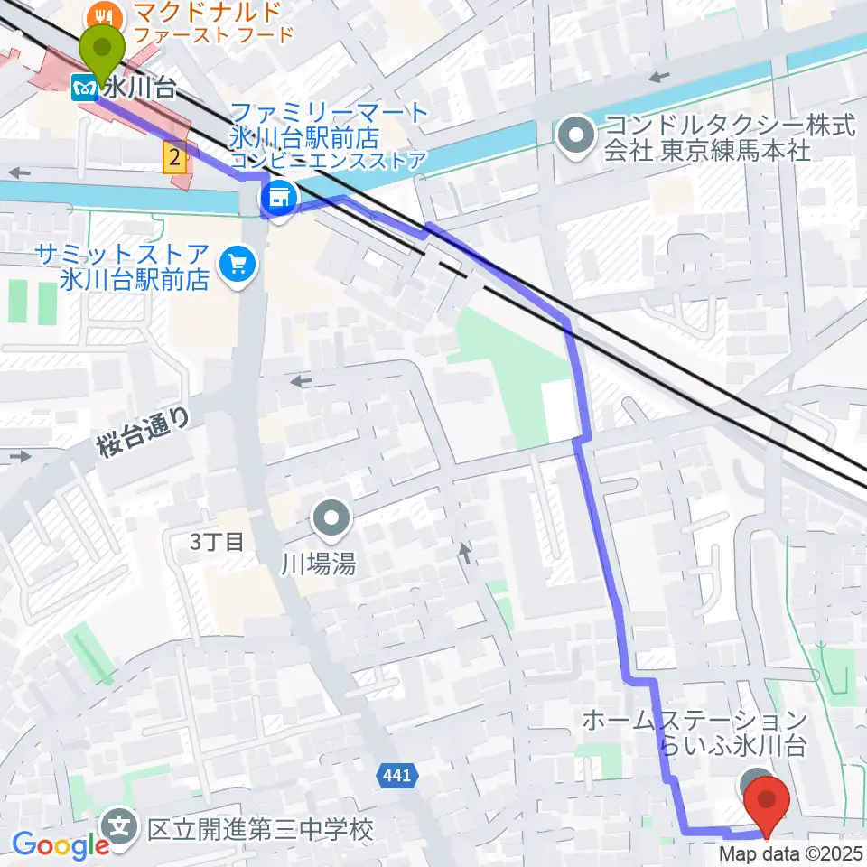 ポルカバイオリンの最寄駅氷川台駅からの徒歩ルート（約9分）地図
