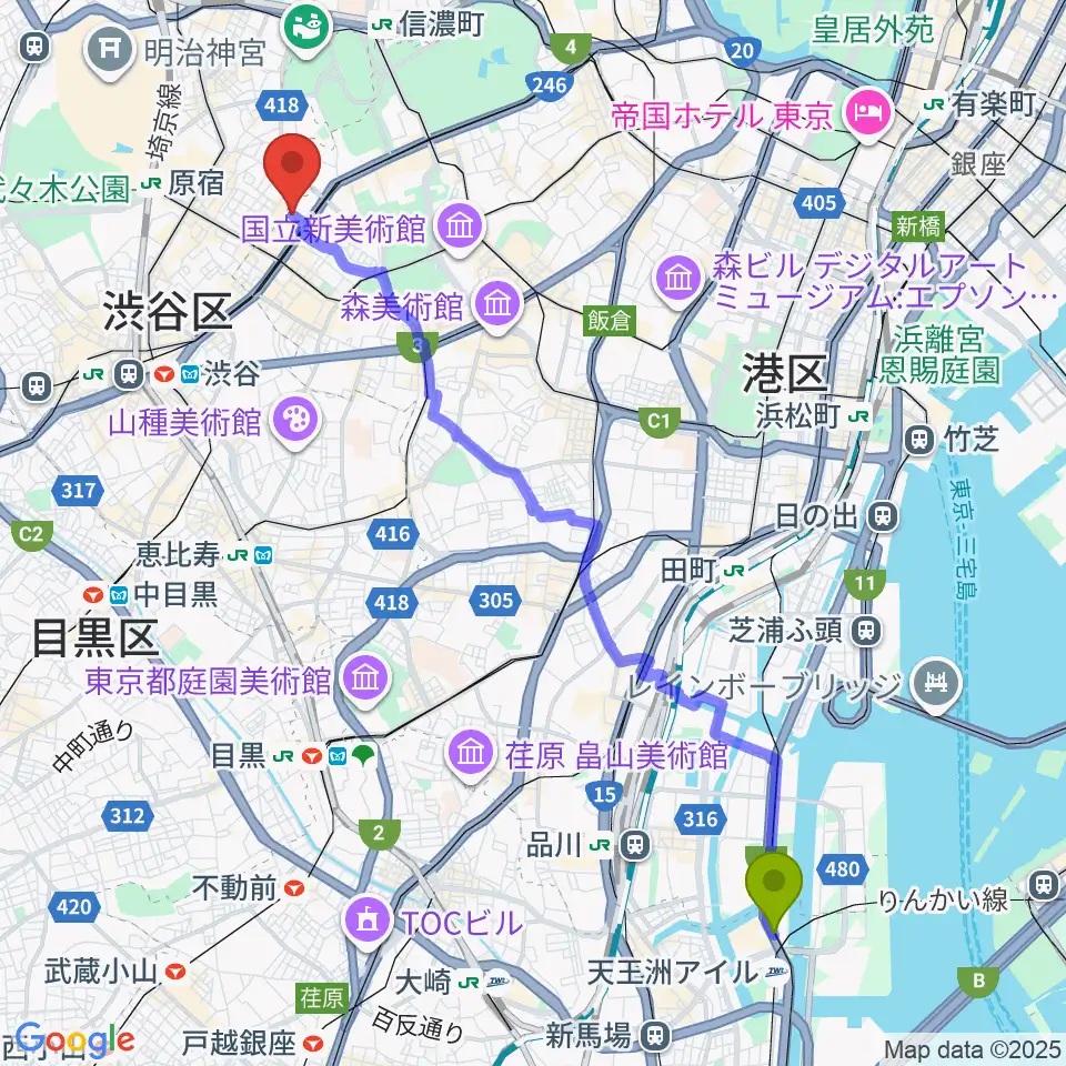天王洲アイル駅からスタインウェイ＆サンズ東京へのルートマップ地図