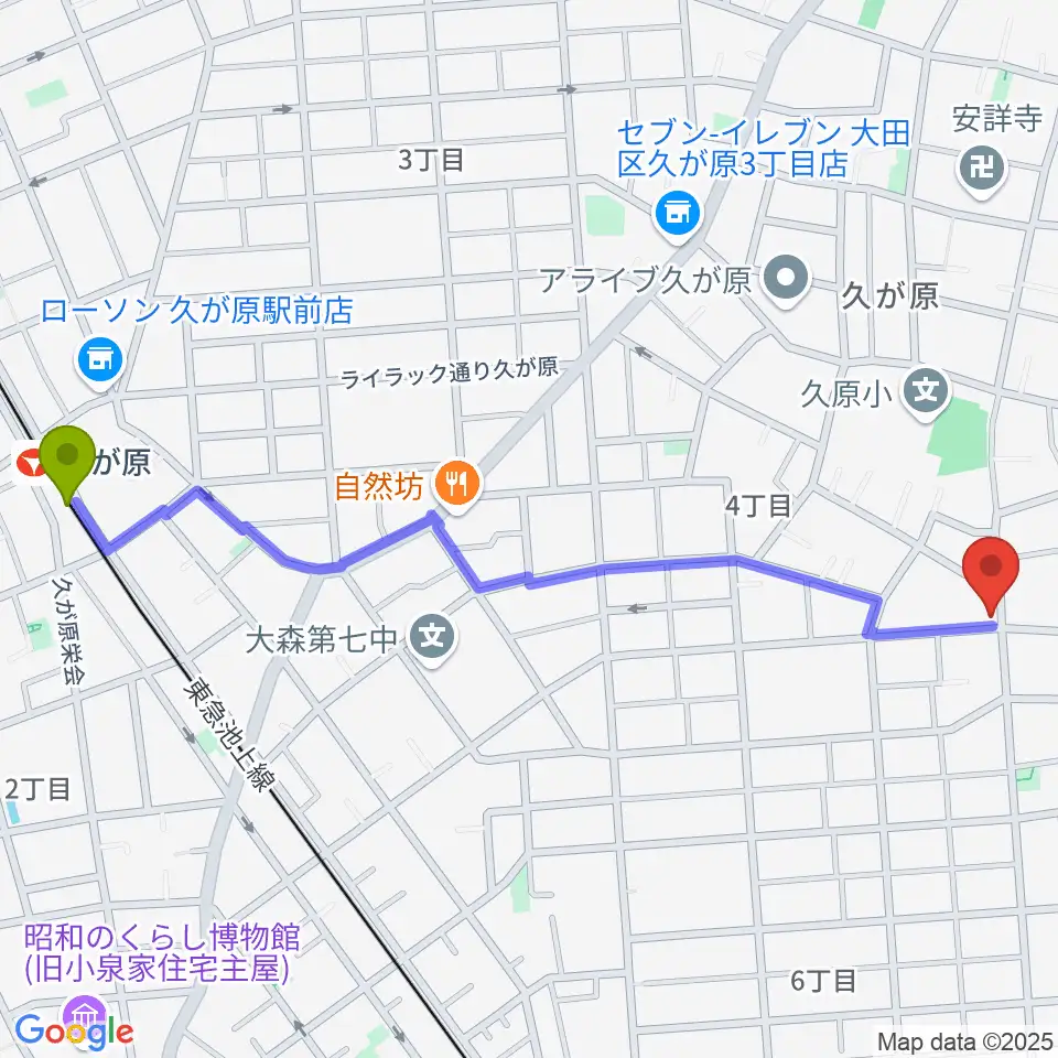 久が原駅から窪田ヴァイオリン教室へのルートマップ地図