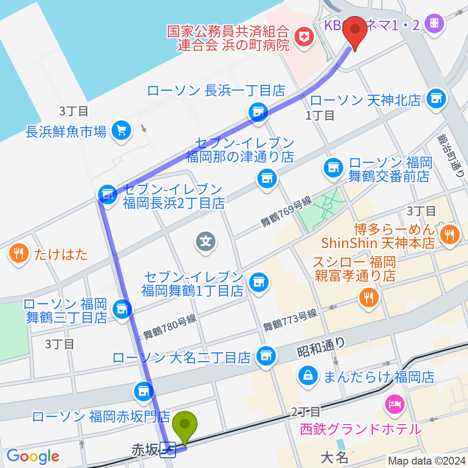 赤坂駅からライブハウスCBへのルートマップ地図