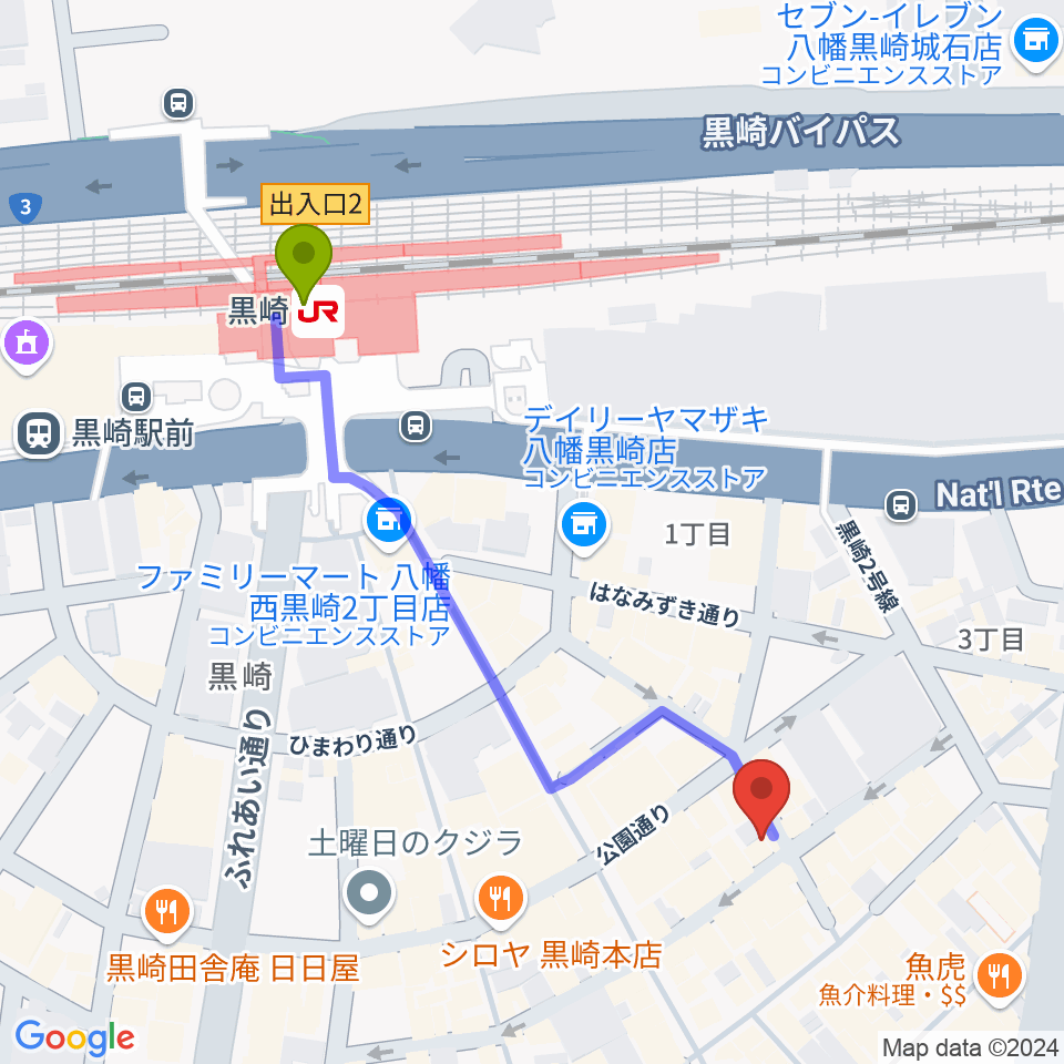 黒崎マーカスの最寄駅黒崎駅からの徒歩ルート（約5分）地図