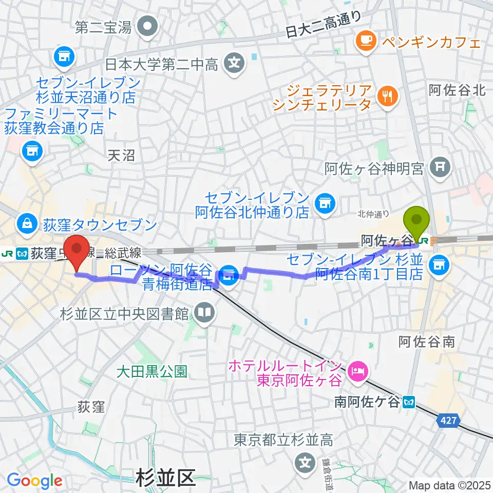 阿佐ケ谷駅からStudio Revivalへのルートマップ地図