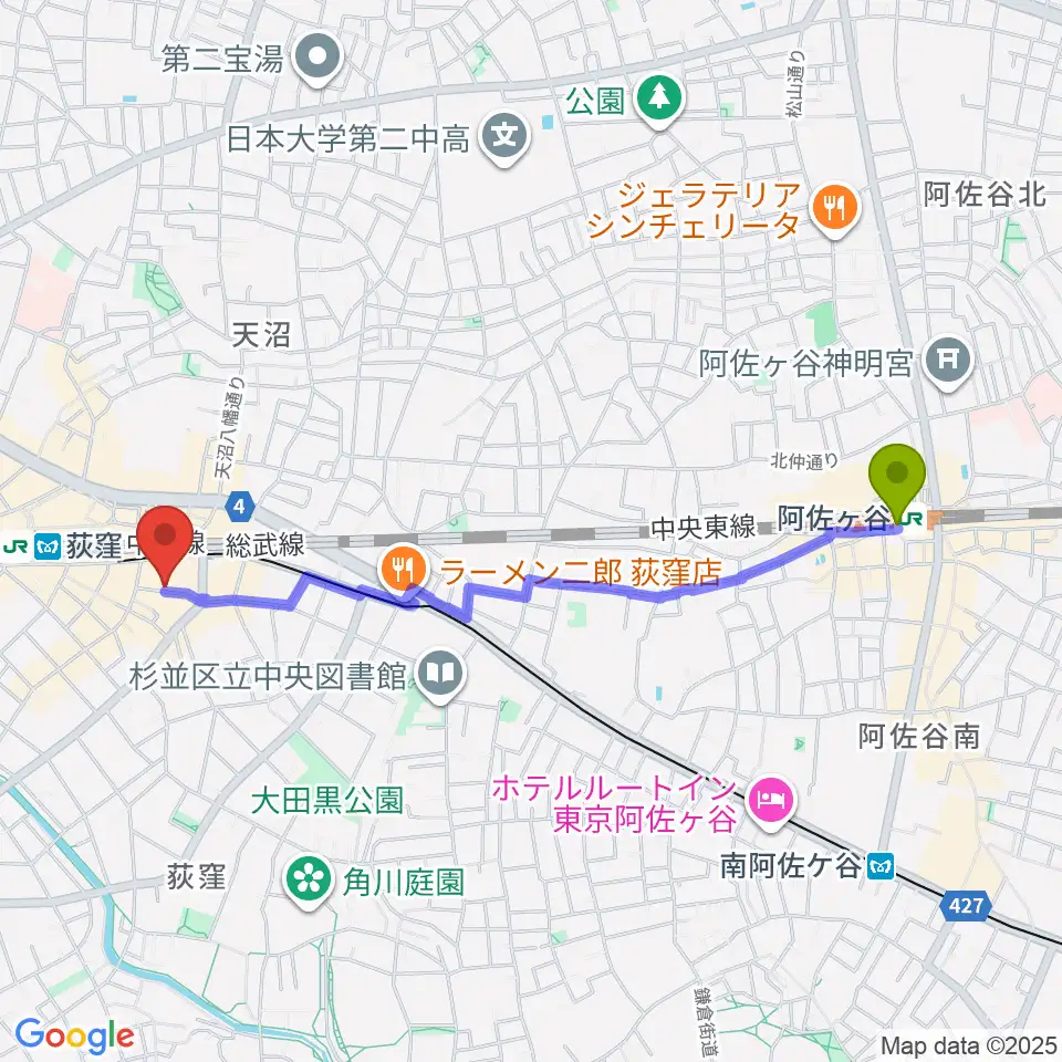 阿佐ケ谷駅からStudio Revivalへのルートマップ地図