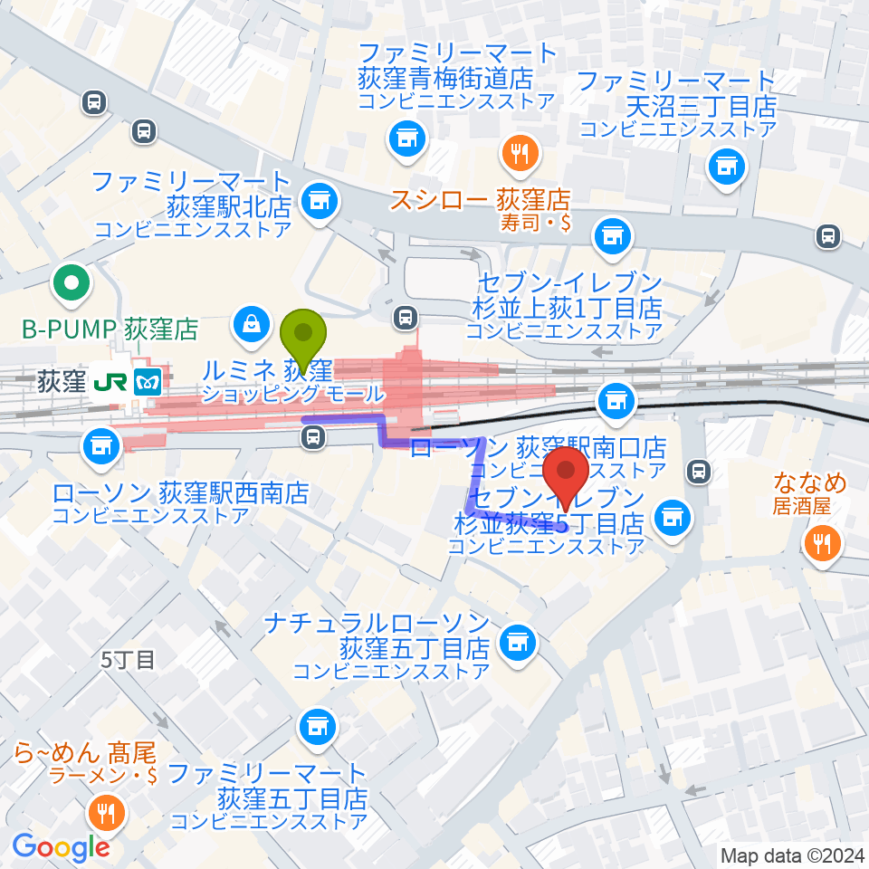 Studio Revivalの最寄駅荻窪駅からの徒歩ルート（約3分）地図