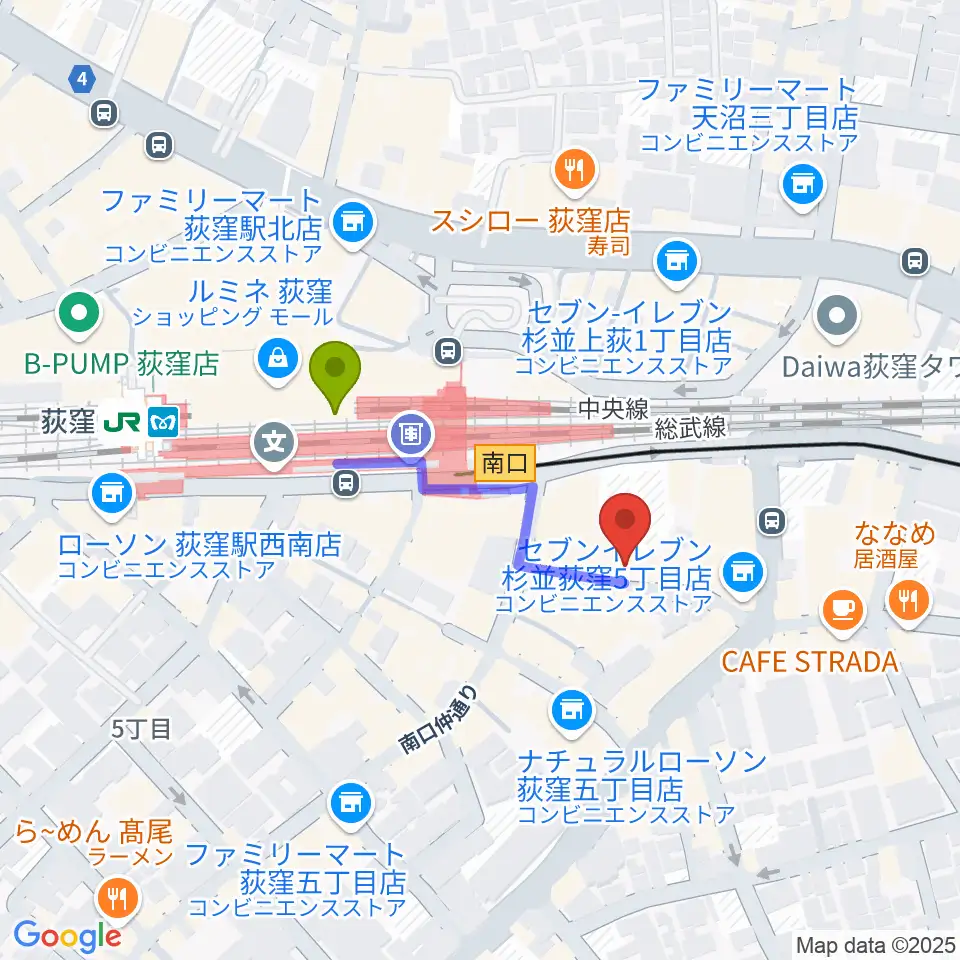 Studio Revivalの最寄駅荻窪駅からの徒歩ルート（約3分）地図