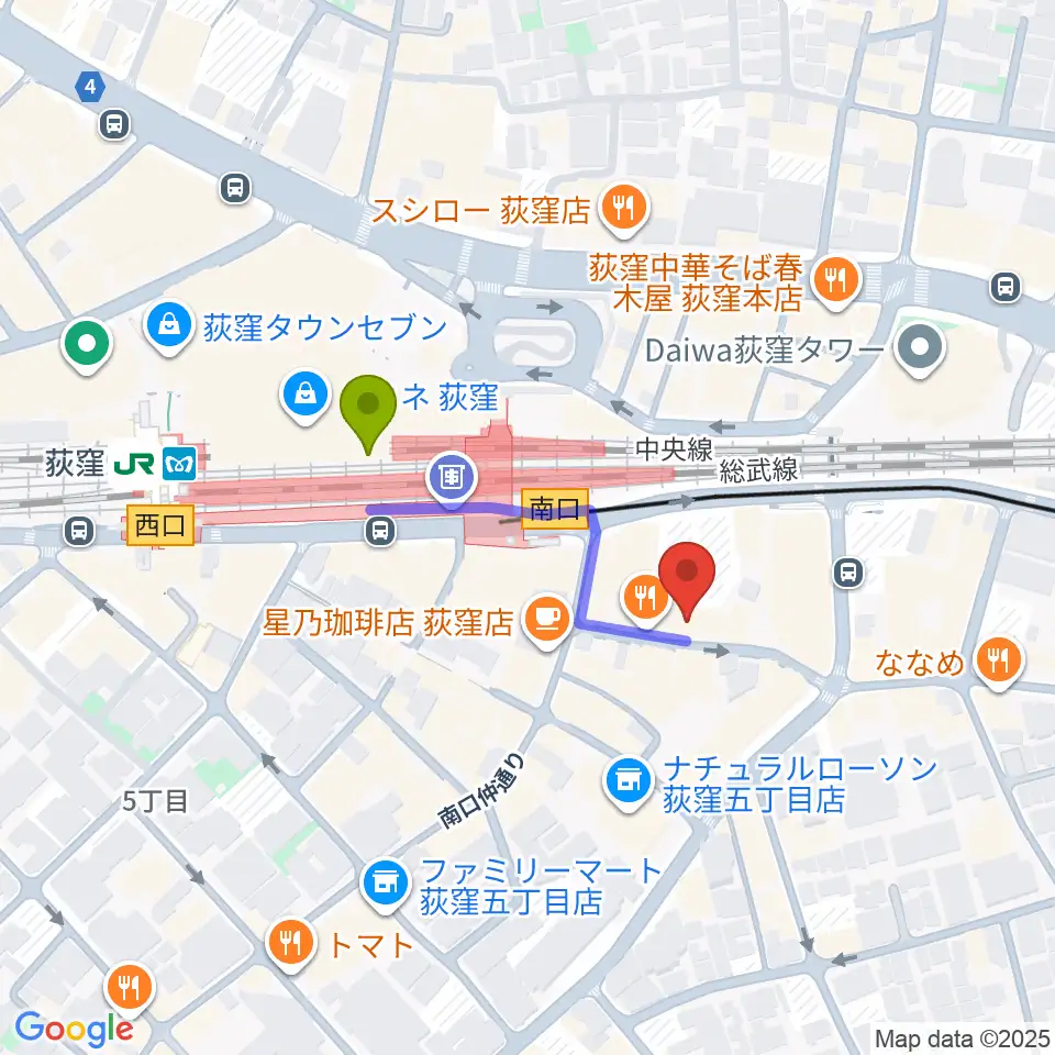Studio Revivalの最寄駅荻窪駅からの徒歩ルート（約3分）地図
