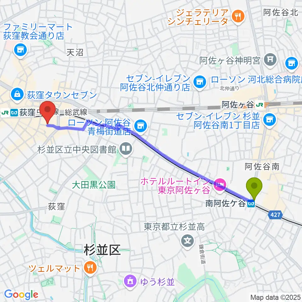 南阿佐ケ谷駅からStudio Revivalへのルートマップ地図