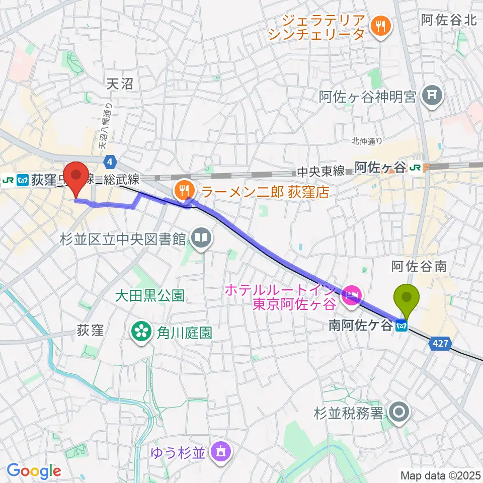 南阿佐ケ谷駅からStudio Revivalへのルートマップ地図