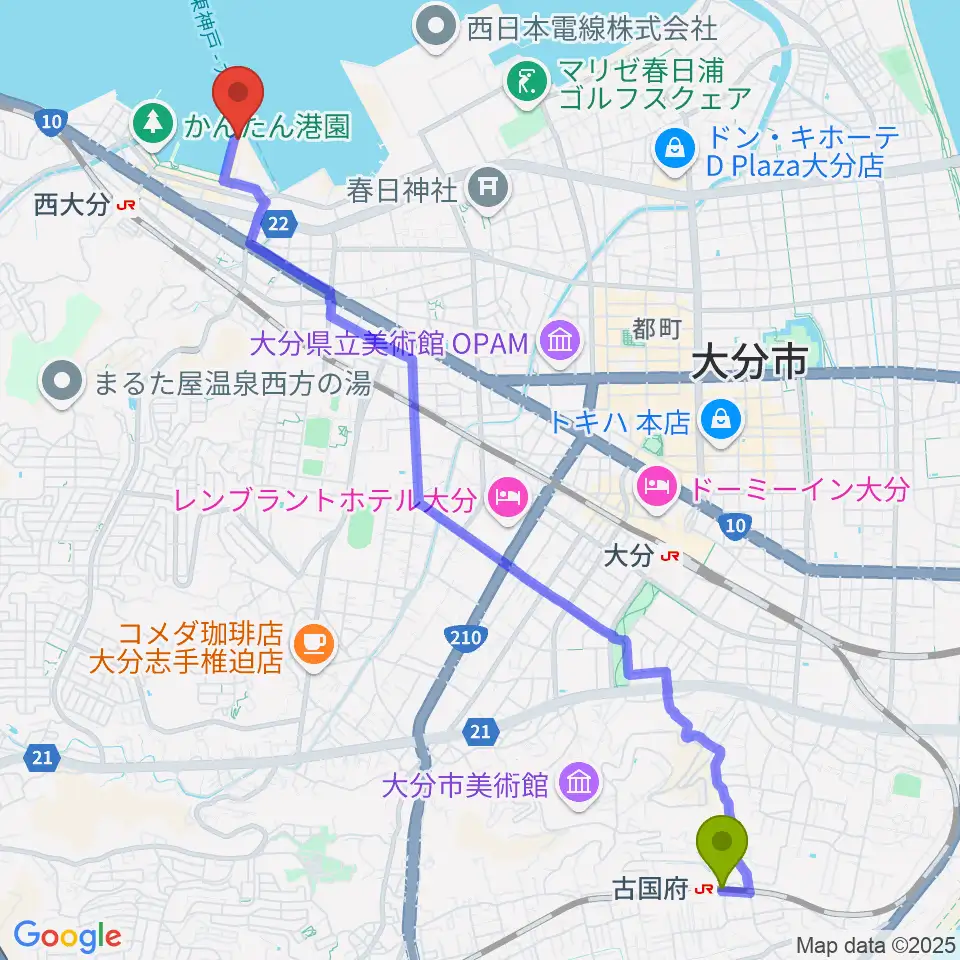 古国府駅からT.O.P.S Bitts HALLへのルートマップ地図