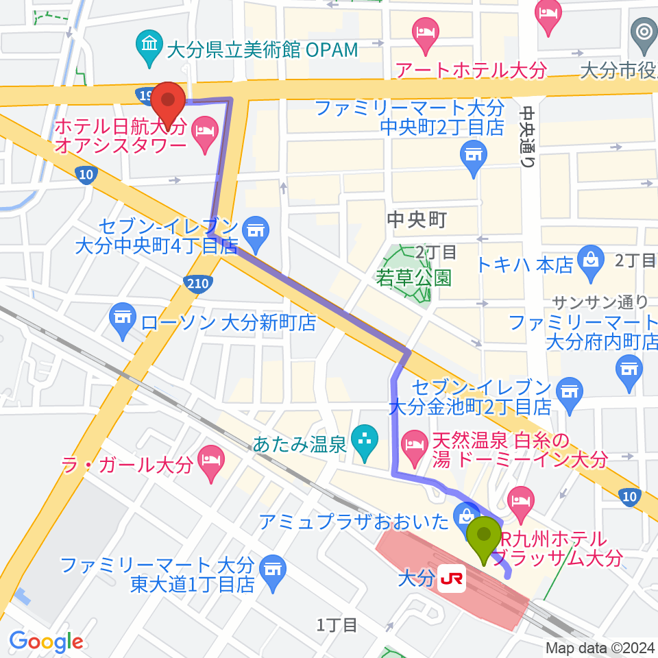 iichiko総合文化センターの最寄駅大分駅からの徒歩ルート（約13分）地図