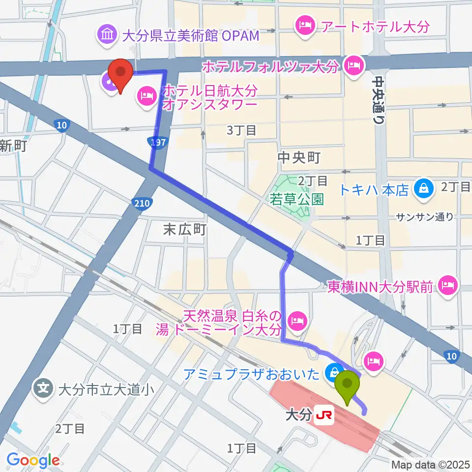 iichiko総合文化センターの最寄駅大分駅からの徒歩ルート（約13分）地図