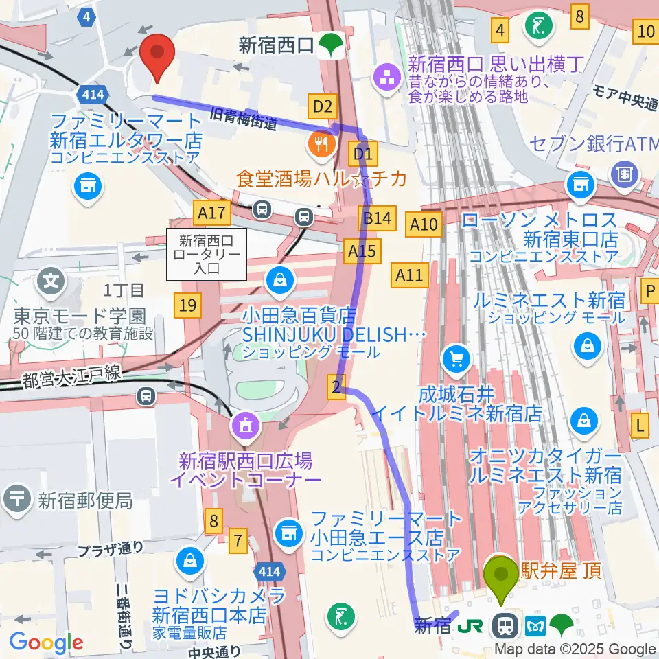新宿駅から日本ダブルリード株式会社へのルートマップ地図
