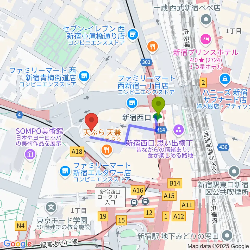 日本ダブルリード株式会社の最寄駅新宿西口駅からの徒歩ルート（約2分）地図