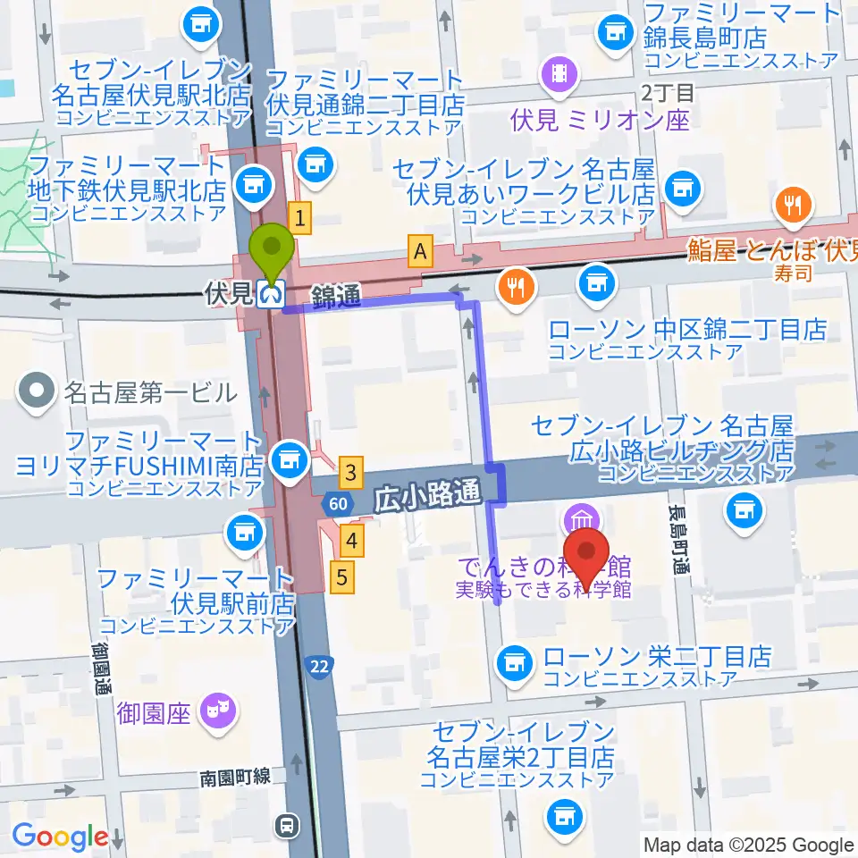 電気文化会館 ザ・コンサートホールの最寄駅伏見駅からの徒歩ルート（約4分）地図