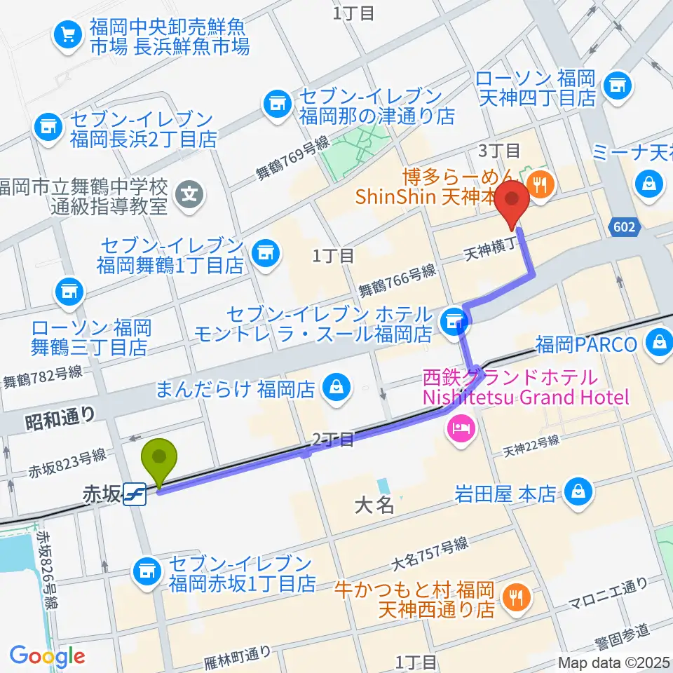 赤坂駅からMRTミュージックスタジオへのルートマップ地図