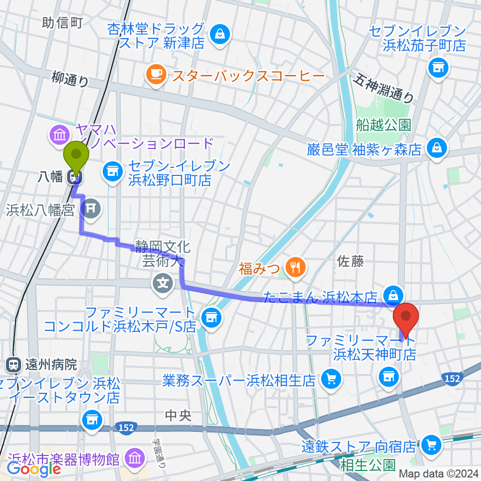 DT-RECORDING STUDIOの最寄駅八幡駅からの徒歩ルート（約24分）地図