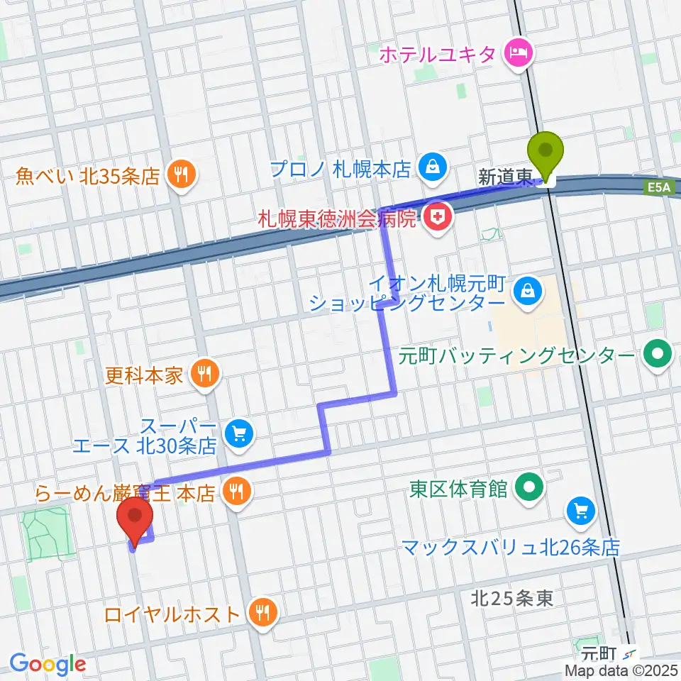 新道東駅からHIT STUDIOへのルートマップ地図