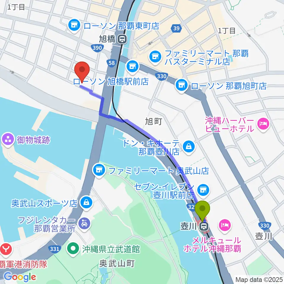 壺川駅からstudio HYBRIDへのルートマップ地図