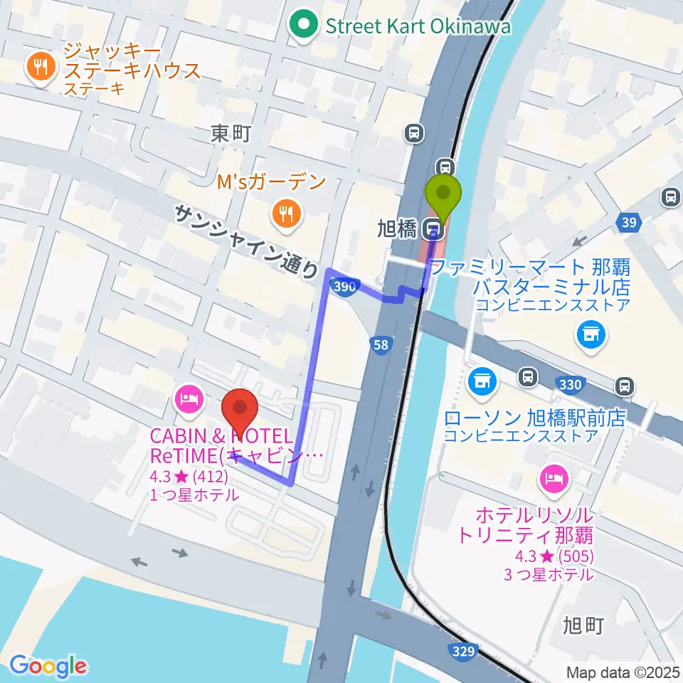 studio HYBRIDの最寄駅旭橋駅からの徒歩ルート（約4分）地図