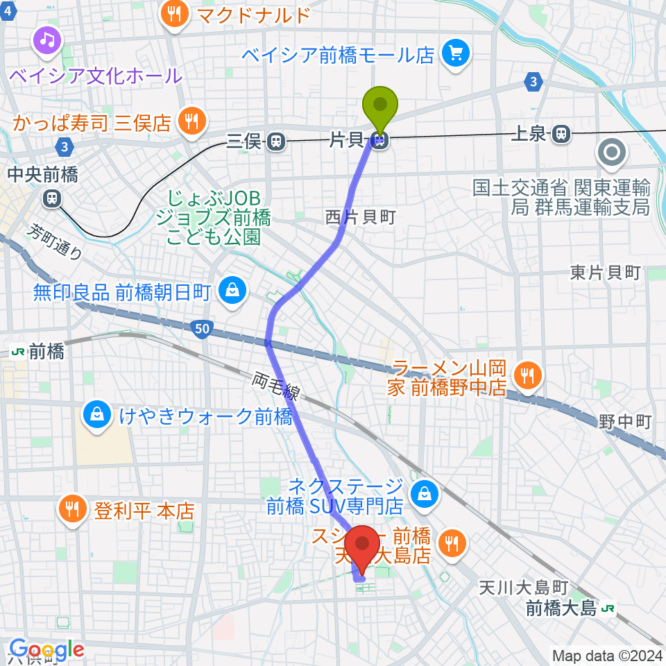 片貝駅からキャットミュージックAdachiピアノ教室へのルートマップ地図