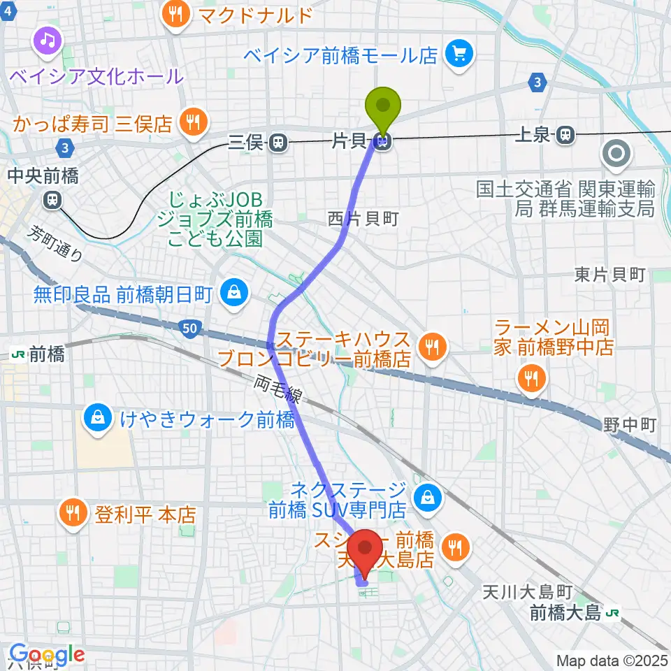 片貝駅からキャットミュージックAdachiピアノ教室へのルートマップ地図