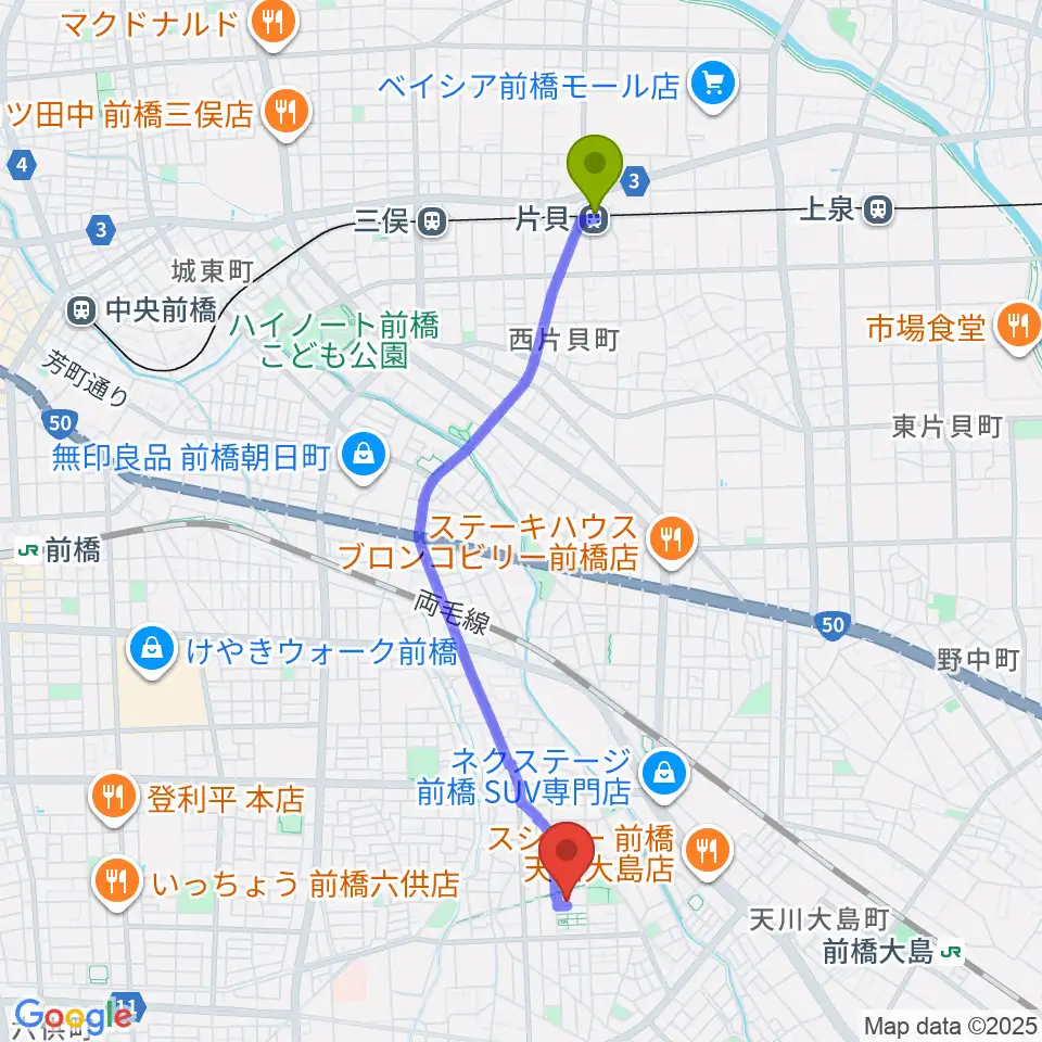 片貝駅からキャットミュージックAdachiピアノ教室へのルートマップ地図
