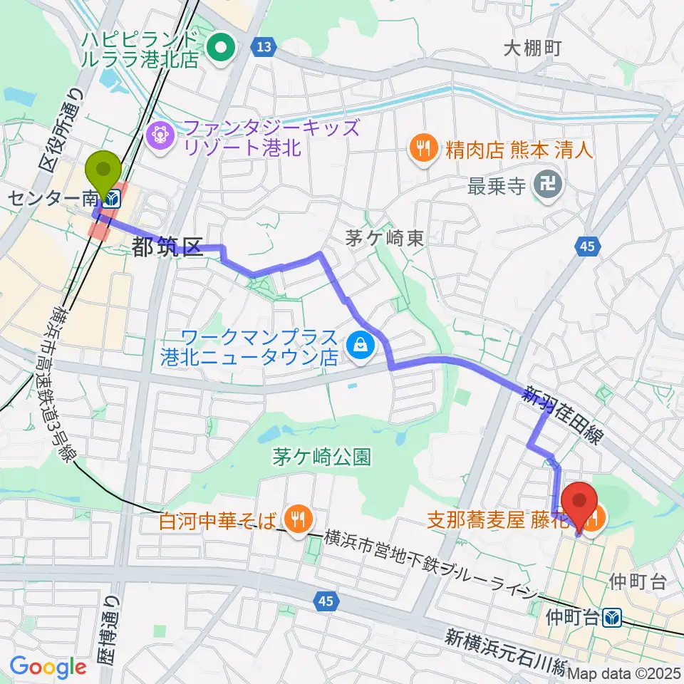 センター南駅からスタジオオーパーツへのルートマップ地図