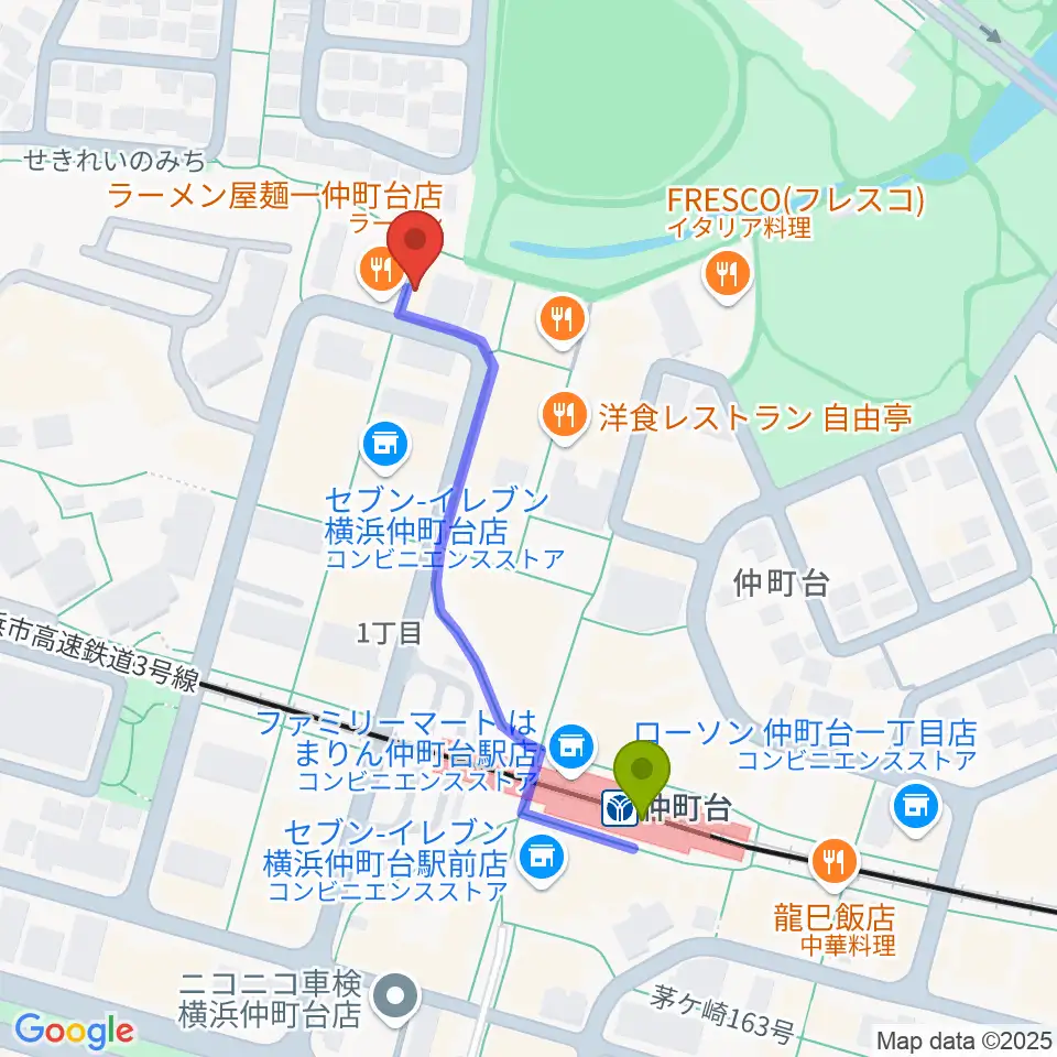 スタジオオーパーツの最寄駅仲町台駅からの徒歩ルート（約4分）地図