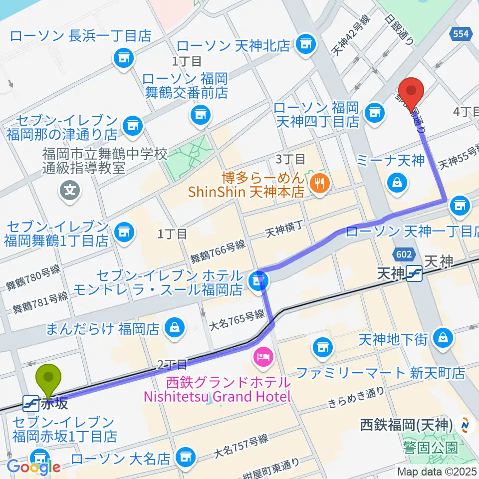 赤坂駅からパブリックスペース四次元へのルートマップ地図