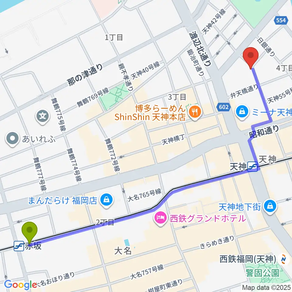 赤坂駅からパブリックスペース四次元へのルートマップ地図