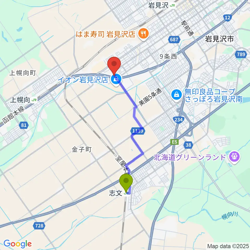 志文駅からMP HALLへのルートマップ地図